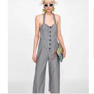 Zara halter striped cropped jumpsuit